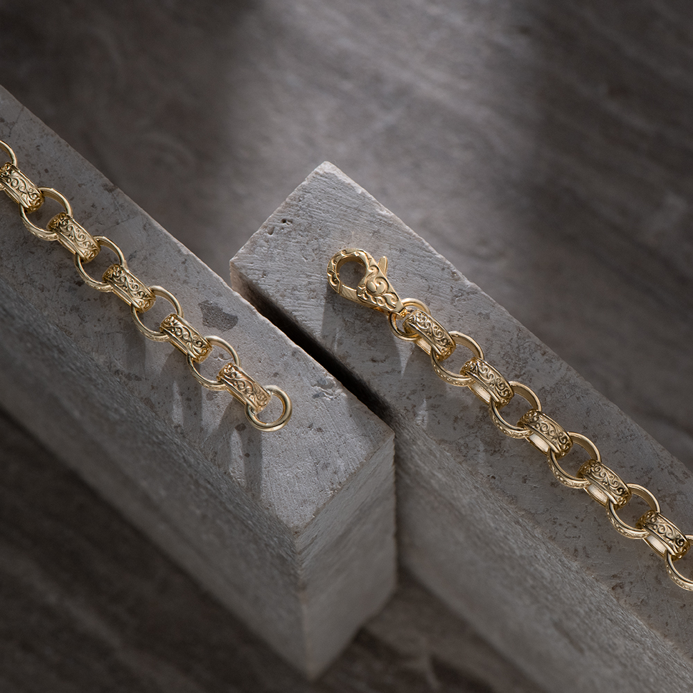 Product Image for 9ct Solid Yellow Gold Ornate Patterned Oval Belcher Chain – 7mm, 3.5mm Thick - 28"