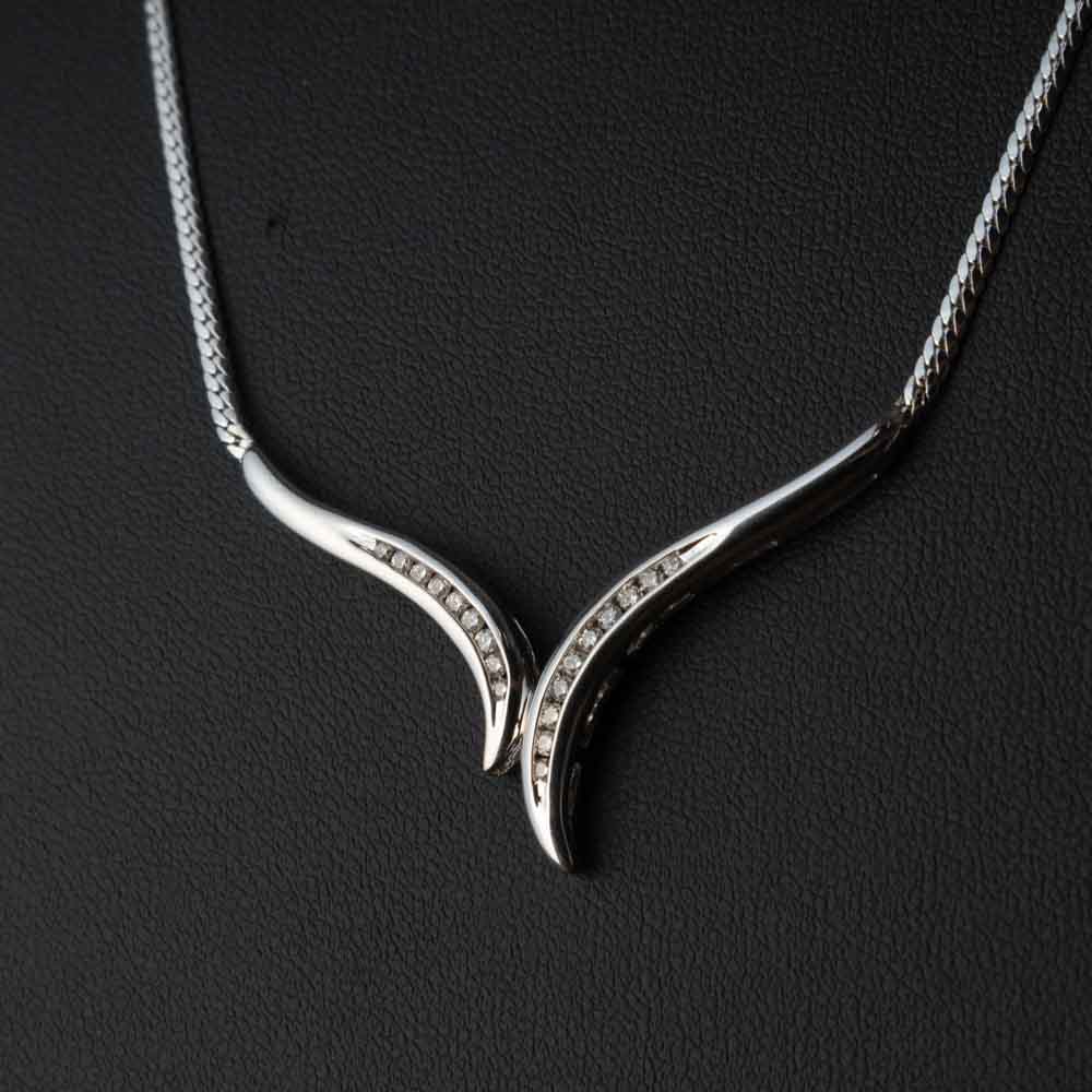 Product Image for 9ct Solid White Gold 0.25ct Diamond V- Shaped Ladies Necklace – 18"