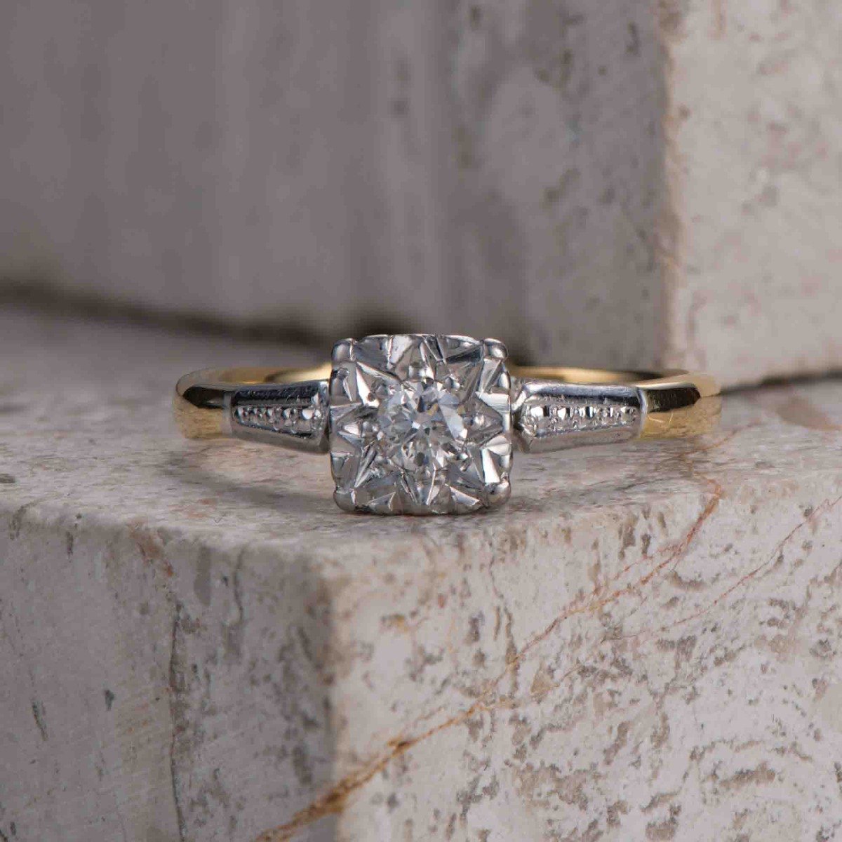 Product Image for 18ct Yellow Gold & Platinum Vintage 0.15ct Diamond Ring – Size M