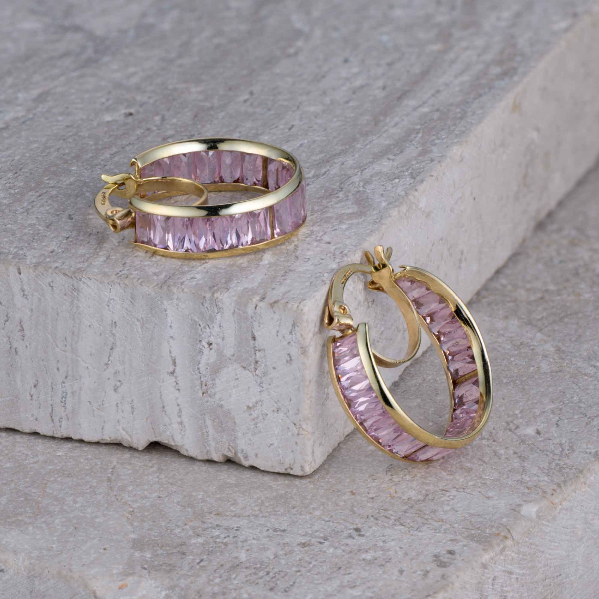 Product Image for 9ct Yellow Gold Pink Stone Hoop Earrings – Channel Set, Elegant - 20mm
