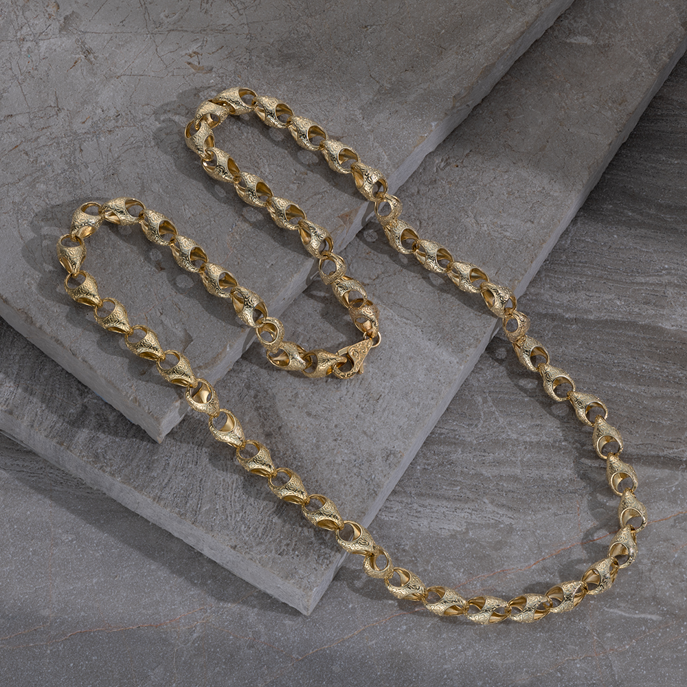Product Image for 9ct Solid Yellow Gold Patterned Acorn Chain- 10mm - 30"- Ex Display