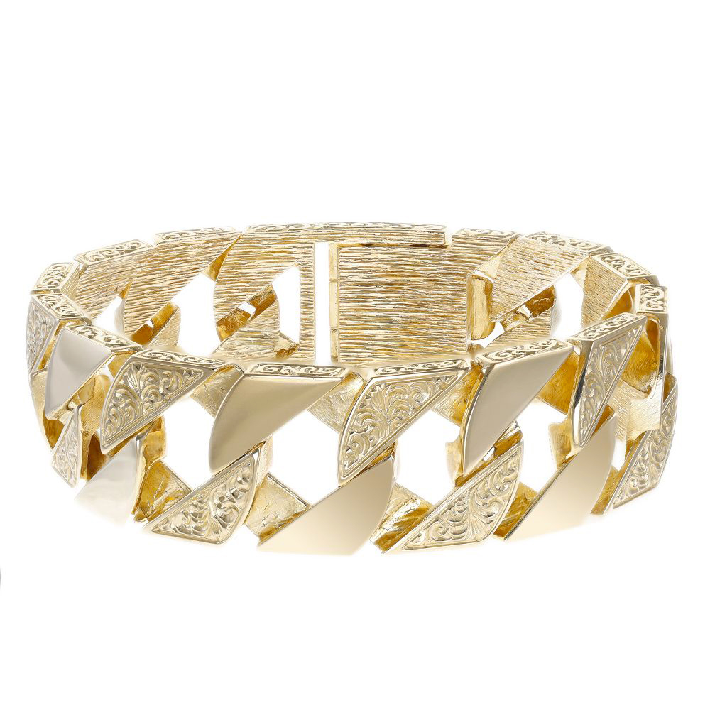 Product Image for 9ct Gold Solid Patterned Curb Bracelet - 22mm - 9.25" - Gents
