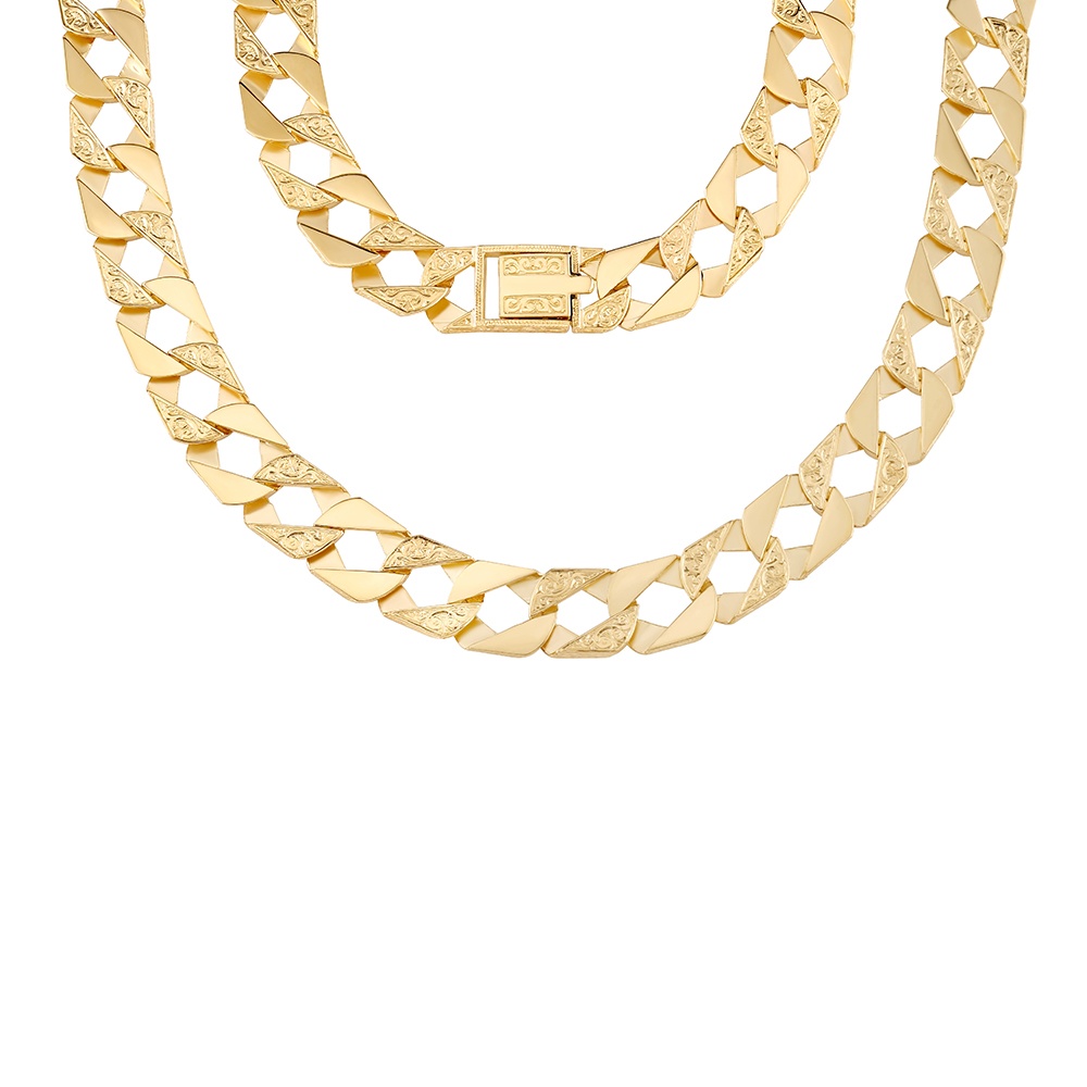 Product Image for 9ct Yellow Gold Solid Patterned Square Curb Chain - 14mm - 28"