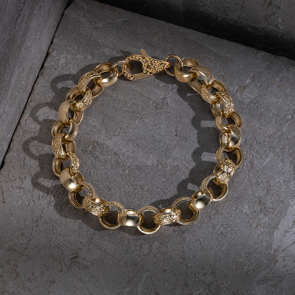 Product Image for 9ct Yellow Gold Solid Ornate Half Patterned Belcher Bracelet - 12.5mm - 10" - (EX-DISPLAY)