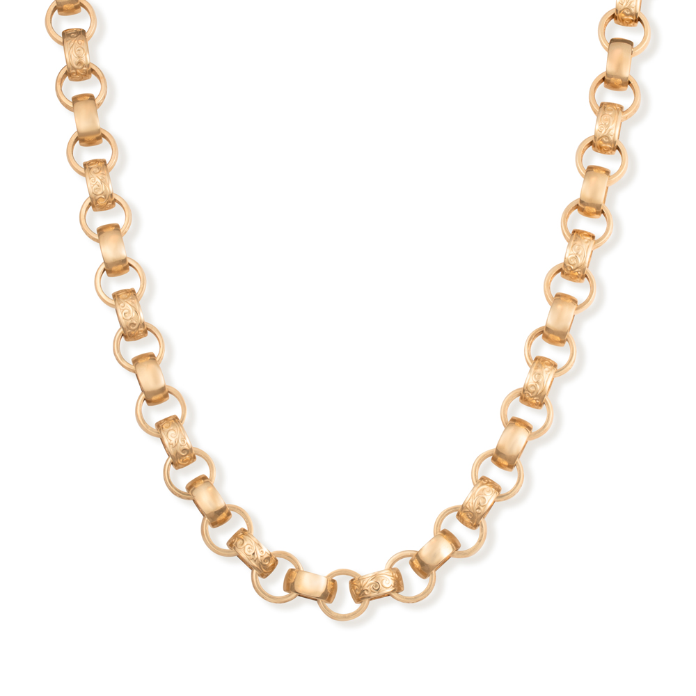 Product Image for 9ct Yellow Gold Solid Heavy Patterned Belcher Chain - 14mm Wide - 22" Length - (Size 5)