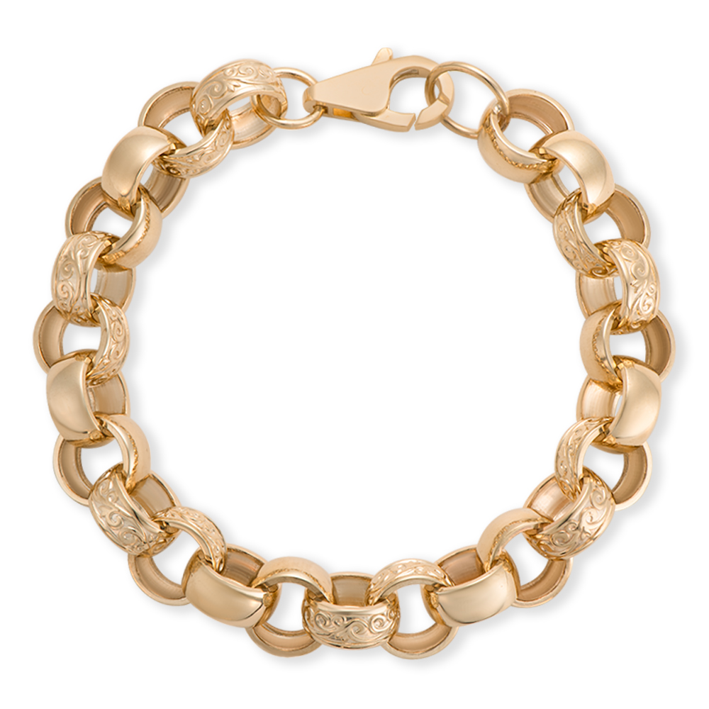 Product Image for 9ct Gold Solid Heavy Patterned Belcher Bracelet - 14mm Wide  - 10" Gents - Ex Display (Size 5)