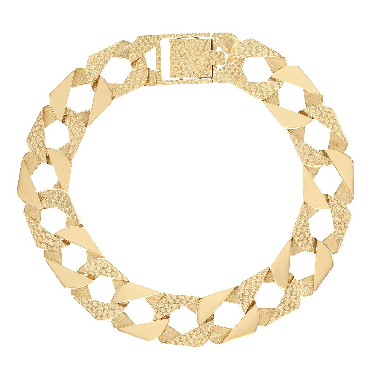 Product Image for 9ct Gold Solid Textured Square Curb Bracelet - 14 mm - 9" - Gents