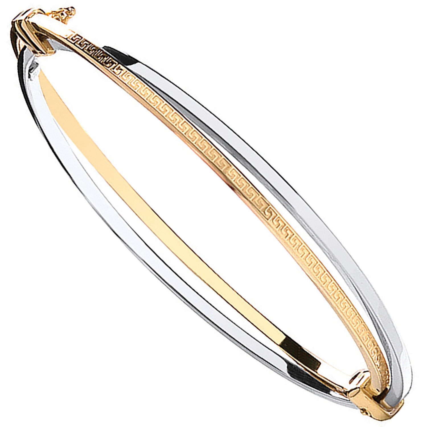 Product Image for 9ct Yellow & White Gold Greek Key Design Bangle - 5mm - Ladies