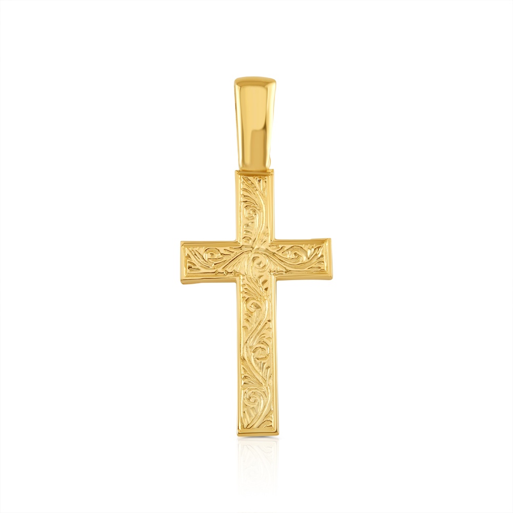 Product Image for Solid 9ct Yellow Gold Ornate Patterned Classic Cross Pendant
