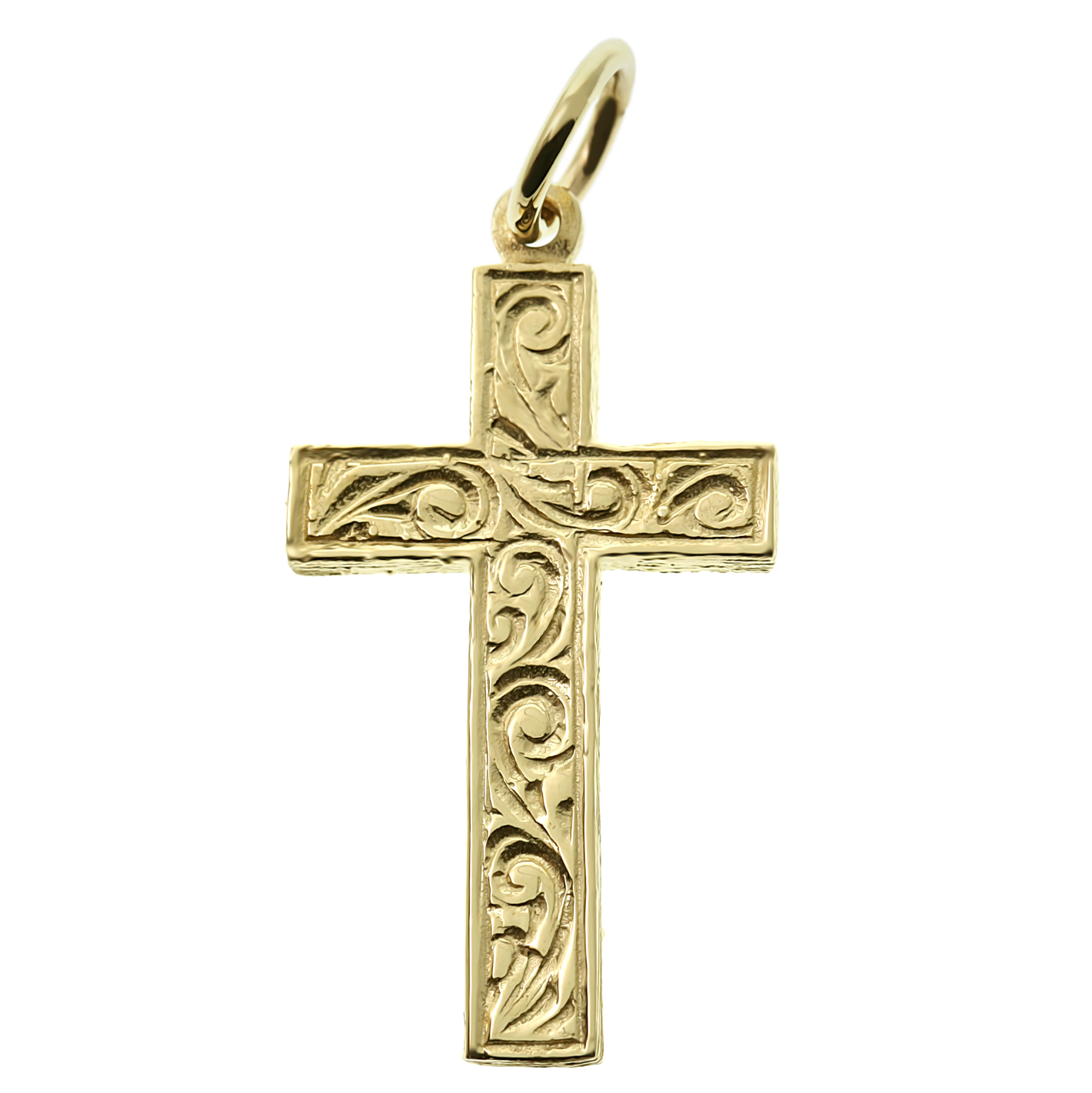 Product Image for 9ct Yellow Gold Ornate Patterned Solid Classic Cross Pendant