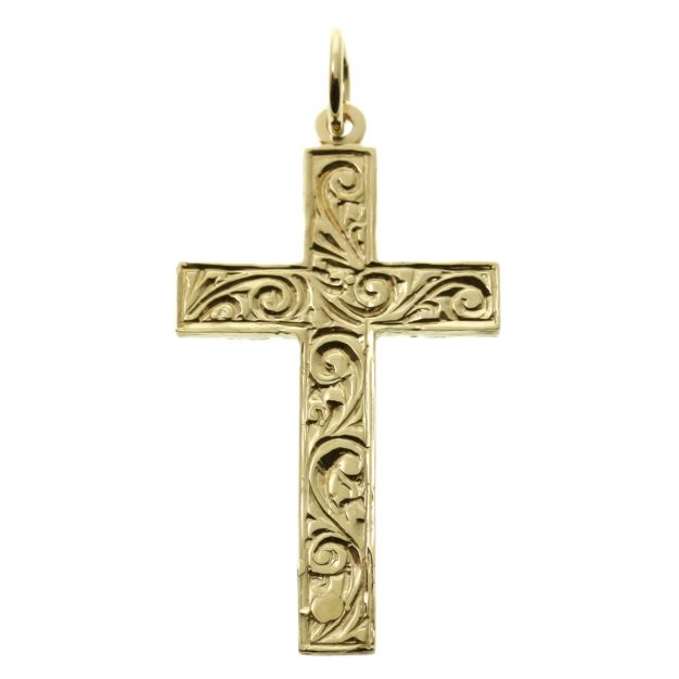 Product Image for 9ct Yellow Gold Ornate Patterned Solid Classic Cross Pendant