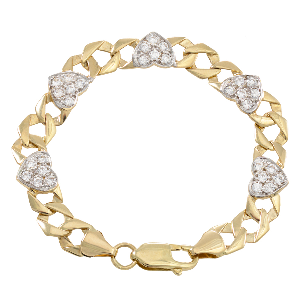 Product Image for 9ct Yellow Gold Gemset Heart Link Bracelet - 7mm - 6" - Babies