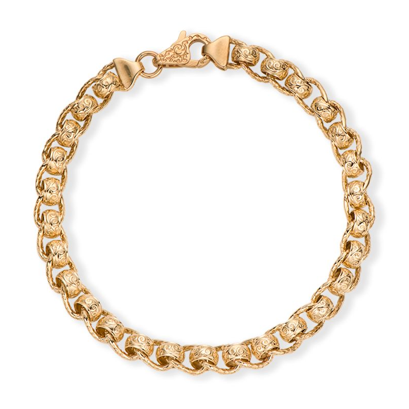 Product Image for 9ct Yellow Gold Solid Ornate Pattern Belcher Rollerball Bracelet - 7.5mm - 9" - Ex Display