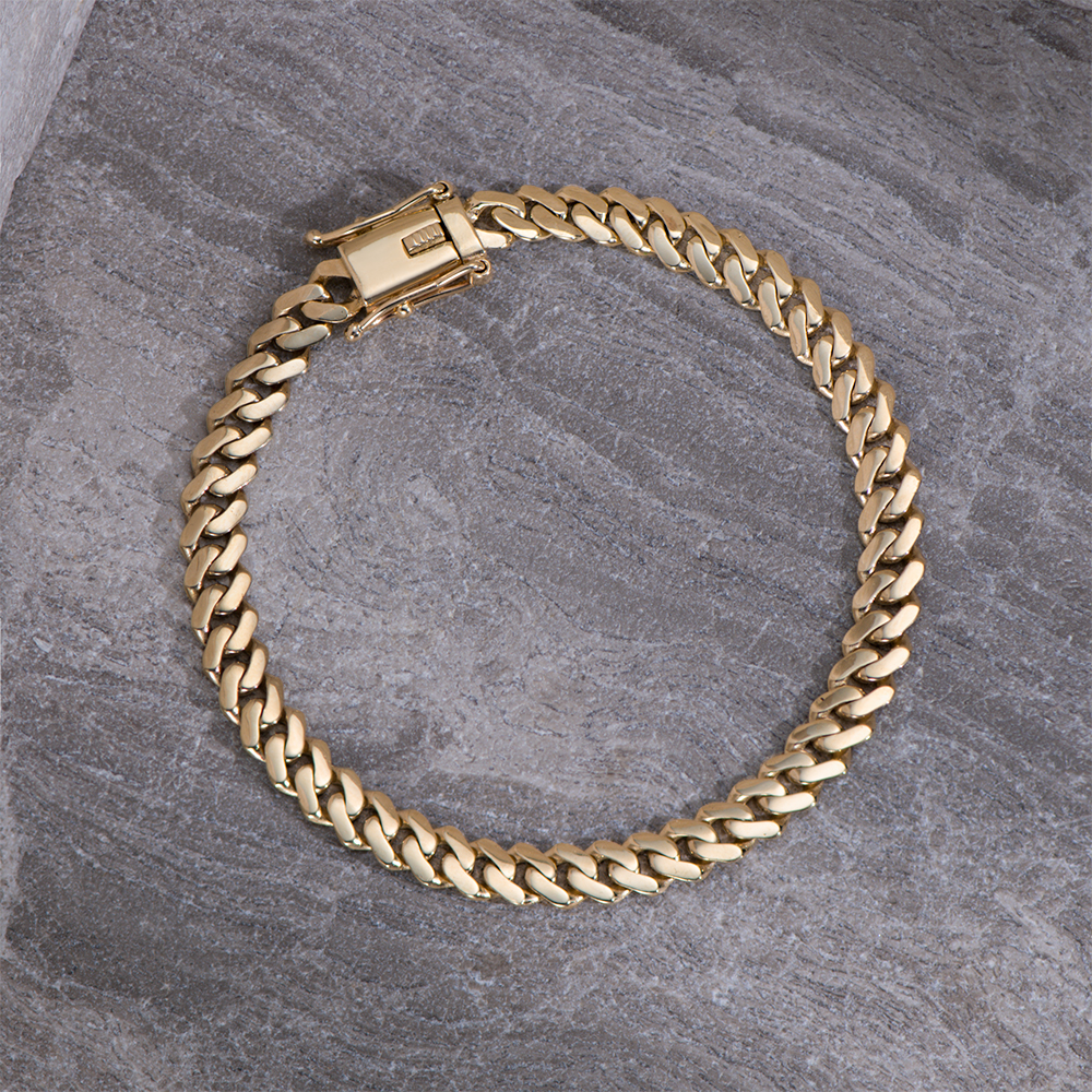 Product Image for 9ct Solid Yellow Gold Flat Cuban Gents Bracelet – 7mm Wide, 2mm Thick -8.5" -Gents