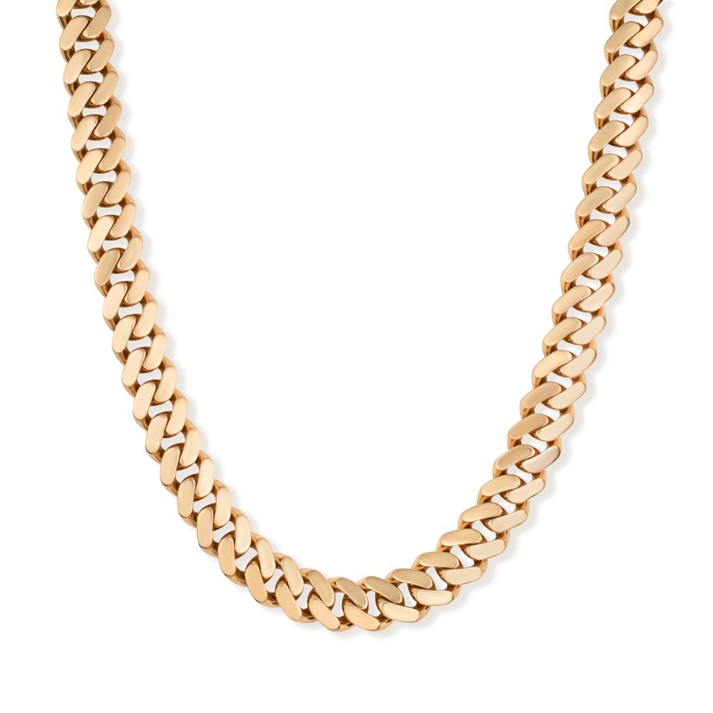 Product Image for 9ct Solid Yellow Gold Flat Cuban Link Chain – 13mm Wide, 3.5mm Thick, Gents Necklace, 30"  (Size 4)