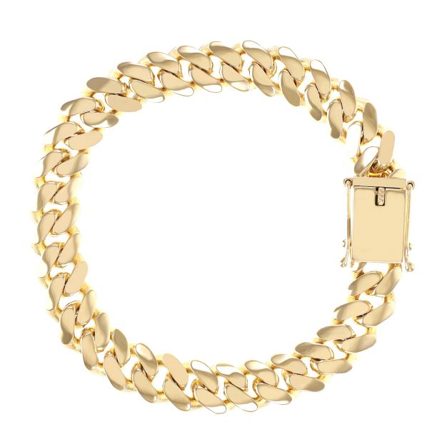 9ct Yellow Gold Solid Miami Cuban Bracelet - 11 mm - 9