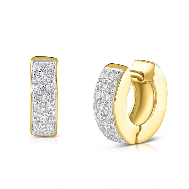 7MM Wide Diamond Huggie Earrings 14K Yellow Gold