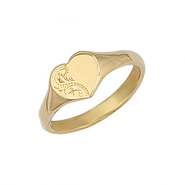 Real 375 9ct Gold Engravable Teenage Heart Signet Ring Size F M Personalise