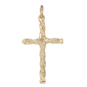 9ct Yellow Gold Solid Twist Design Crucifix - Cross Pendant
