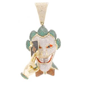 9ct Yellow Gold Iced Out Cubic Zirconia Joker Head Pendant    