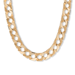 9ct Yellow Gold Ornate Patterned Square Curb Chain - 14mm Wide - Lengths 22" - 30" (SIZE 5)