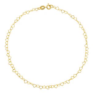 9ct Yellow Gold Polished Heart Design Anklet - 4mm - 10"