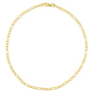 9ct Yellow Gold Hollow Figaro Design Anklet - 2.25mm - 10"