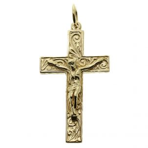 9ct Yellow Gold Ornate Solid Classic Crucifix Cross Pendant    