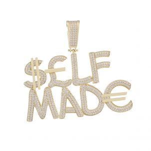 9ct Yellow Gold Iced Out 3D Letters 'SELF MADE' Pendant     