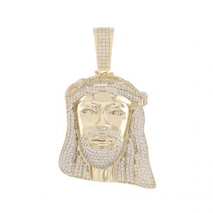 Solid 9ct Yellow Gold Gemset Iced Out 3D Jesus Head Pendant