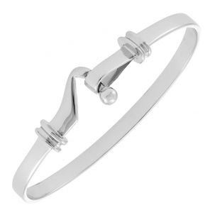 9ct White Gold Classic Solid Hook Bangle - 3.5mm - Babies