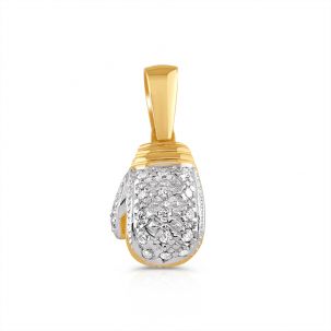 9ct Yellow & White Gold CZ Gem-Set Solid Boxing Glove Pendant