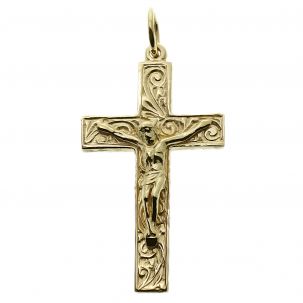9ct Yellow Gold Ornate Solid Classic Crucifix Cross Pendant   