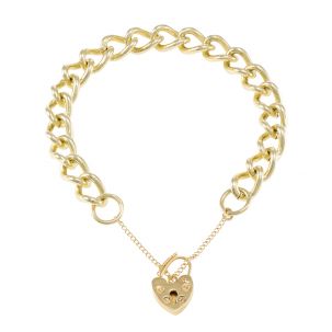 9ct Yellow gold Tight Link Curb charm Bracelet - 9.5mm - Ladies