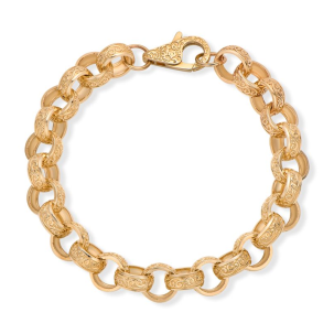 9ct Yellow Gold Solid Ornate Fully Patterned Belcher Bracelet - 12.5mm - 9.5" - (GENTS)