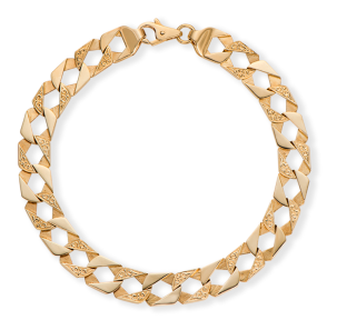 9ct Yellow Gold Ornate Patterned Square Curb Bracelet - 9mm - 9" - (Gents)