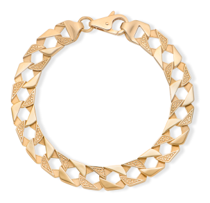 9ct Gold Solid Ornate Pattern Square Curb Bracelet - 10.5mm - 8.75" - Gents