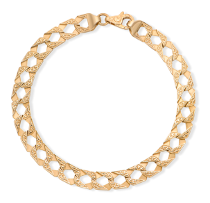 9ct Solid Yellow Gold Fully Patterned Square Curb Bracelet - 8mm - 8.75" - Gents (Size 1)
