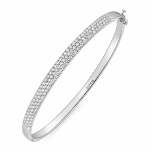 9ct White Gold Pave Set Hinged Polished Bangle - 3mm - Ladies