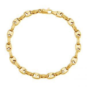 9ct Yellow Gold Ribbed Oval Link Bracelet - 6mm - 8" - Gents