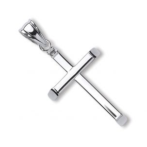 9ct White Gold Polished Square Tubed Cross Pendant - 32mm