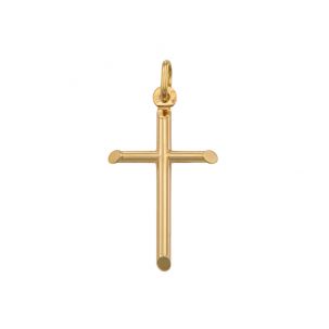 9ct Yellow Gold Small Polished Round Tubed Cross Pendant - 34mm