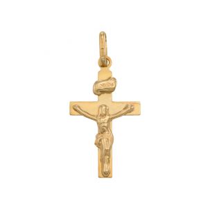 9ct Yellow Gold small solid Crucifix Cross Pendant - 29mm
