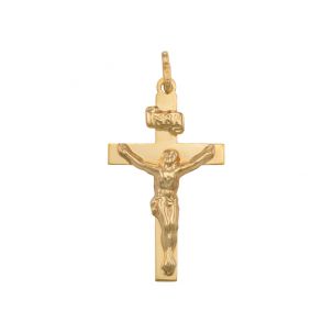 9ct Yellow Gold Flat solid Crucifix Cross Pendant - 38mm