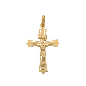 9ct Yellow Gold Cut-out Crucifix Cross Pendant - 40mm