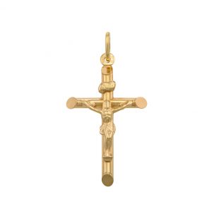 9ct Yellow Gold Medium Round Tubed Crucifix Cross Pendant - 41mm