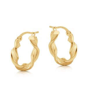 9ct Yellow Gold Round Twist Design Hoop Earrings - 17mm