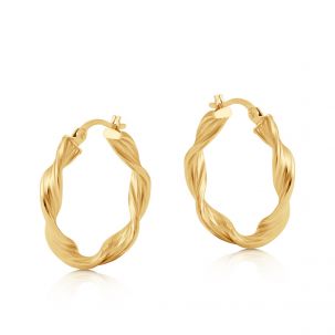 9ct Yellow Gold Round Twist Design Hoop Earrings - 24mm
