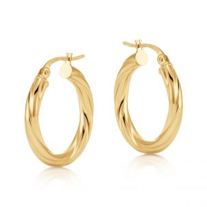 9ct Yellow Gold Twist Design Hoop Earrings - 20mm