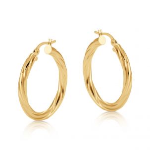 9ct Yellow Gold Twisted Hoop Earrings - 25mm